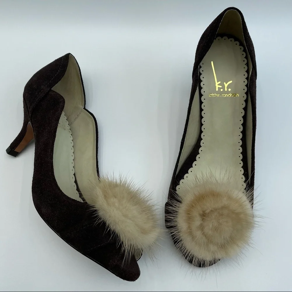 Kristen Randolph Chocolate Suede Leather Heels Size  7 - Picture 2 of 15